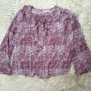 Cato purple sz L ruffle lace up front flowy blouse